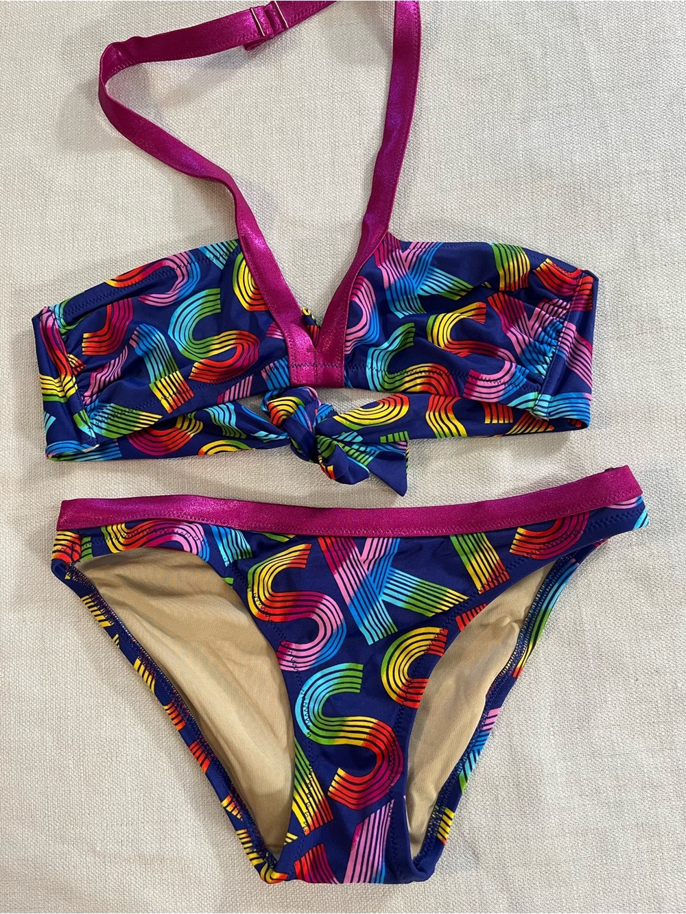 Victoria Secret Rainbow Print Bikini Swim Set - Navy & Multicolor Womens XS New